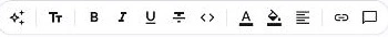 แถบจัดรูปแบบ: ผู้ช่วย ชนิดบล็อก ตัวหนา เอียง ขีดเส้นใต้ ขีดทับ inline code สีตัวอักษร ไฮไลต์ การจัดแนว ลิงก์ และคอมเมนต์